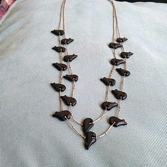 native indian Jewelry - 2 STRANDS OF LIQUID SILVER BLACK BEARS